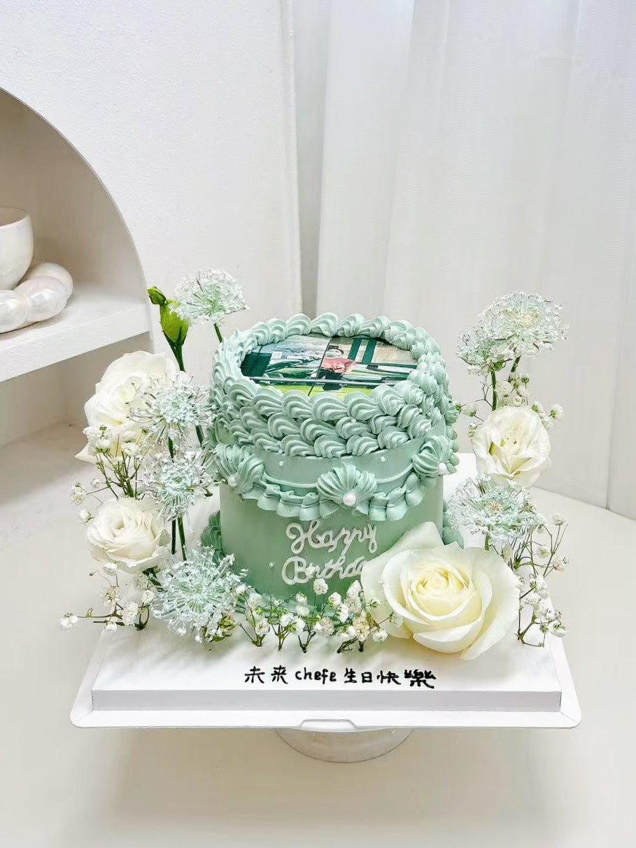淺綠色錶花蛋糕 (燃燒款)
