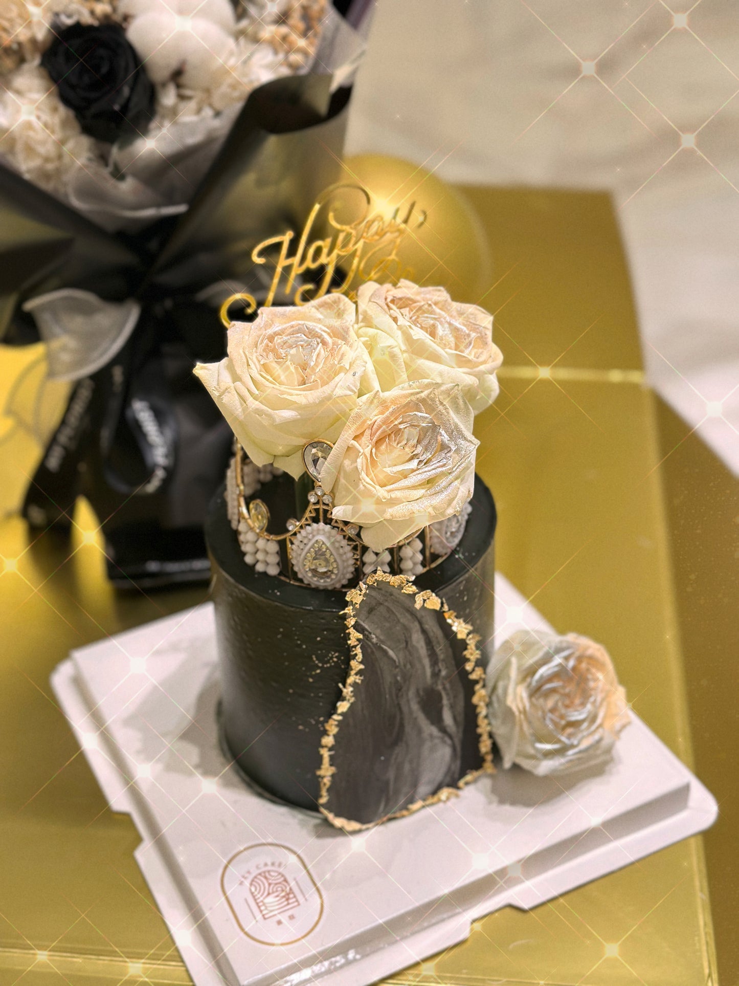 黑金皇冠鮮花蛋糕