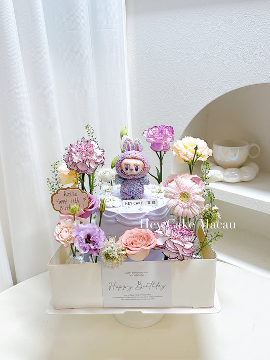 翻糖Labubu 鮮花花園蛋糕 (Labubu可轉其他顏色)